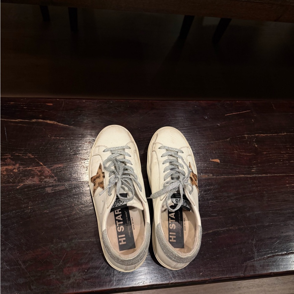 Golden Goose Hi Star sneakers with sparkly silver laces